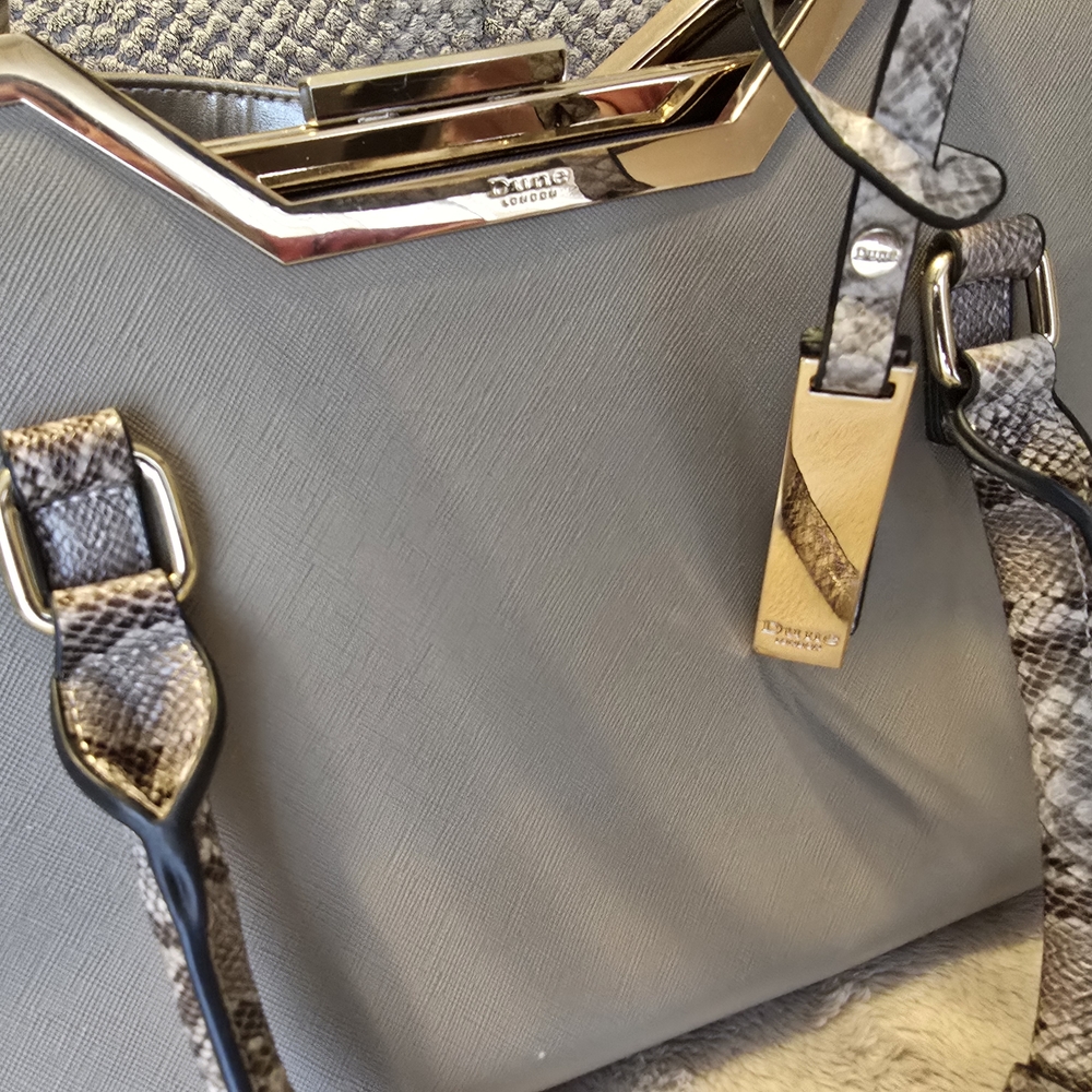 Dune London Gray Satchel with Snake Print Accents